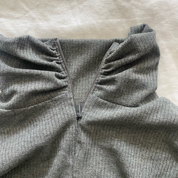 Super cute grey midi dress with ruching on side and slit up one leg. - Picture 2 of 5